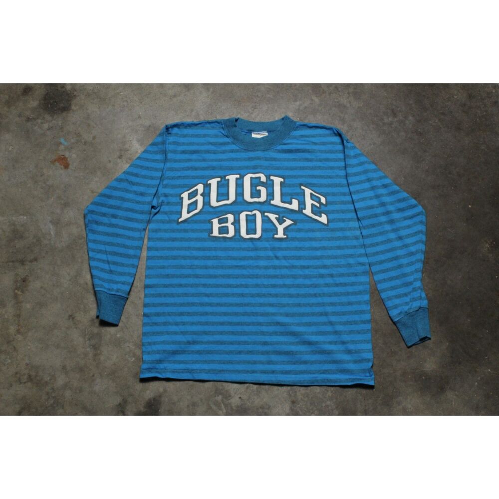 Vintage 90s USA-Made Bugle Boy Striped Blue Shirt - Youth Large